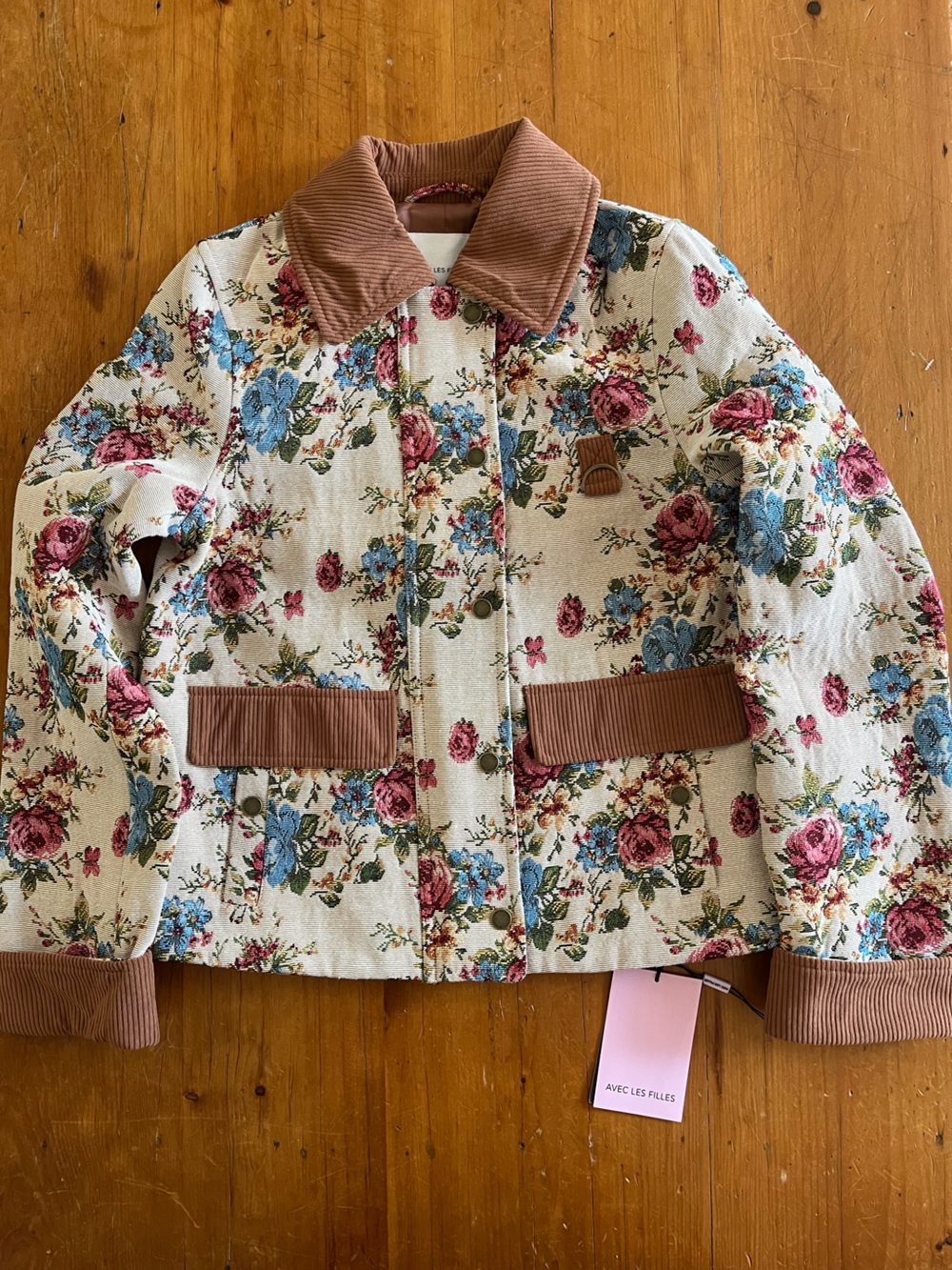 🆕 Anthropologie Avec Les Filles Floral Tapestry and Brown Corduroy Barn Jacket